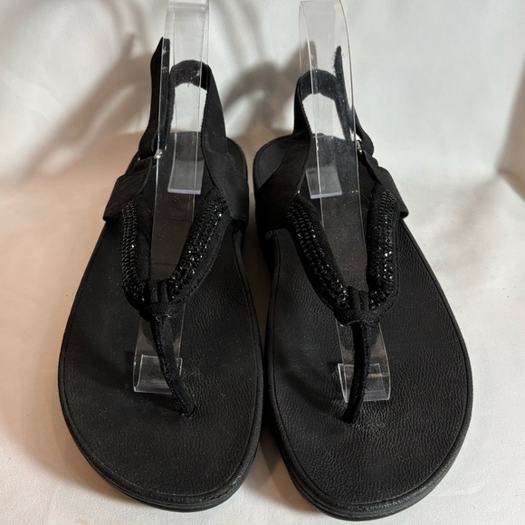 FITFLOP Sz 8.5 Sparkly Front Post Velcro Closure Strap Platform Slip On Sandals - Picture 2 of 10
